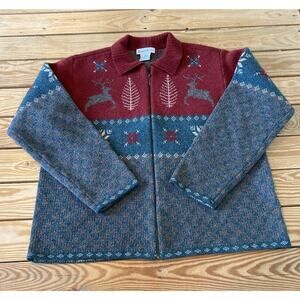 Robert Scott Zip Front Lambswool Cardigan Size Large Men’s Brown Red